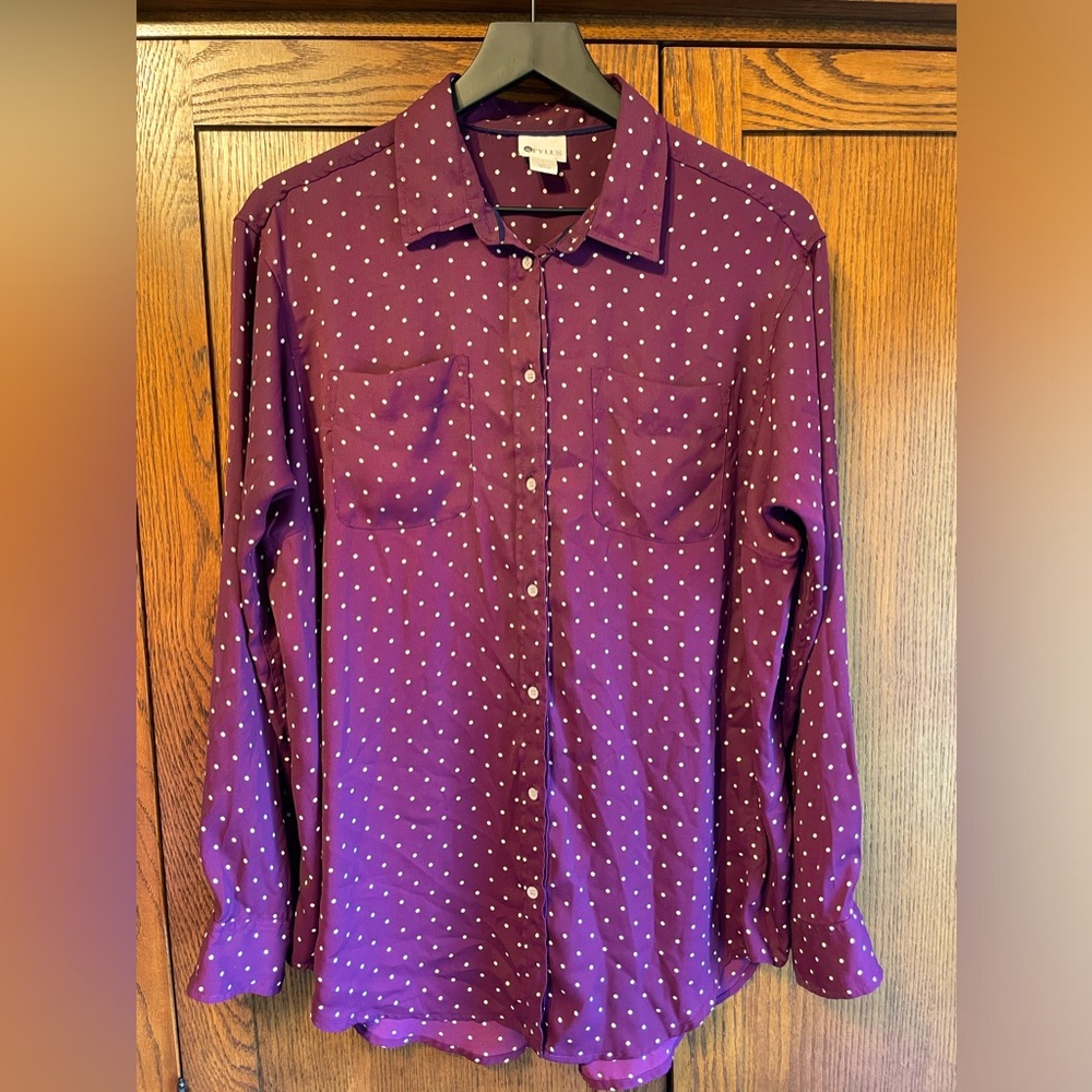 Burgundy polka dot tunic blouse